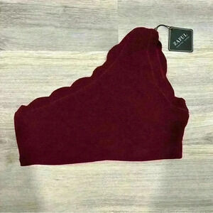 NWT Zaful Women’s Maroon One Shoulder Scalloped Swim Top Removable Pads Size 6